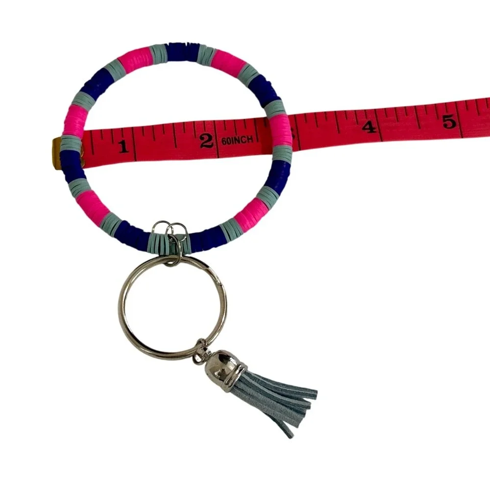 Handcrafted Heishi Bead Bangle‎ Keychain Pink Blue Tassel Wristlet Key Ring